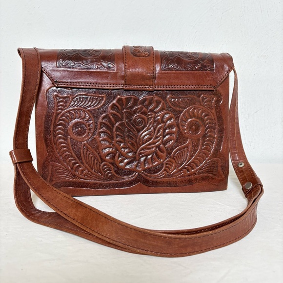 Vintage Handmade Mexico Tooled Leather Floral Boho Bag Purse Butterflies Rose - Picture 2 of 16